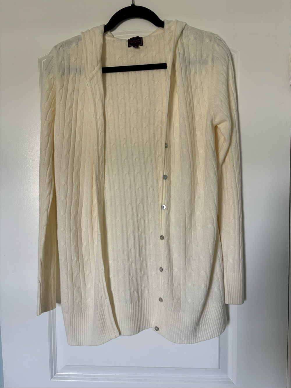 Cable Knit Hooded Cardigan Sweater - Cream